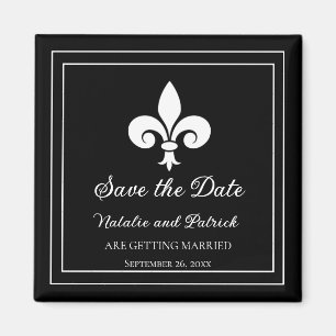 Imán Black Fleur de Lis Save the Date Magnet