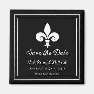 Imán Black Fleur de Lis Save the Date Magnet