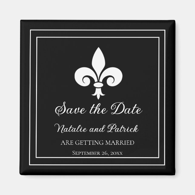 Imán Black Fleur de Lis Save the Date Magnet (Frente)