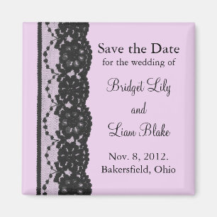 Imán Black French Lace Save the Date Magnet