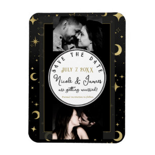 Imán Black & Gold Celestial Moon & Stars Save the Date