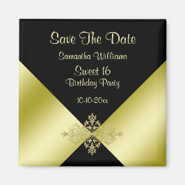 Imán Black & Gold Elegance Sweet 16 Save The Date