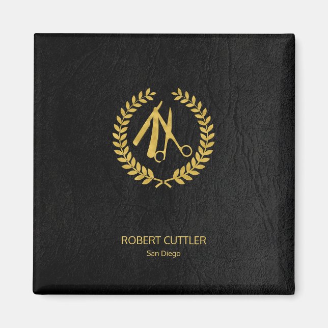 Imán Black Gold Elegant Luxury Barber Shop Magnet (Frente)