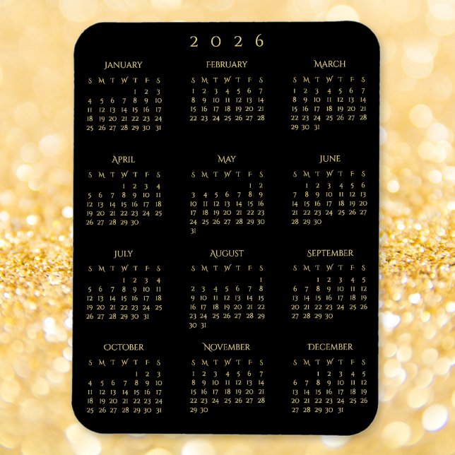 Imán Black Gold Full Year 2026 Calendar Fridge Kitchen (Black Gold Full Year 2026 Calendar Fridge Kitchen Magnet)