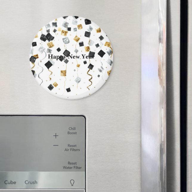 Imán Black Gold Happy New Year Confetti (In situ (nevera))