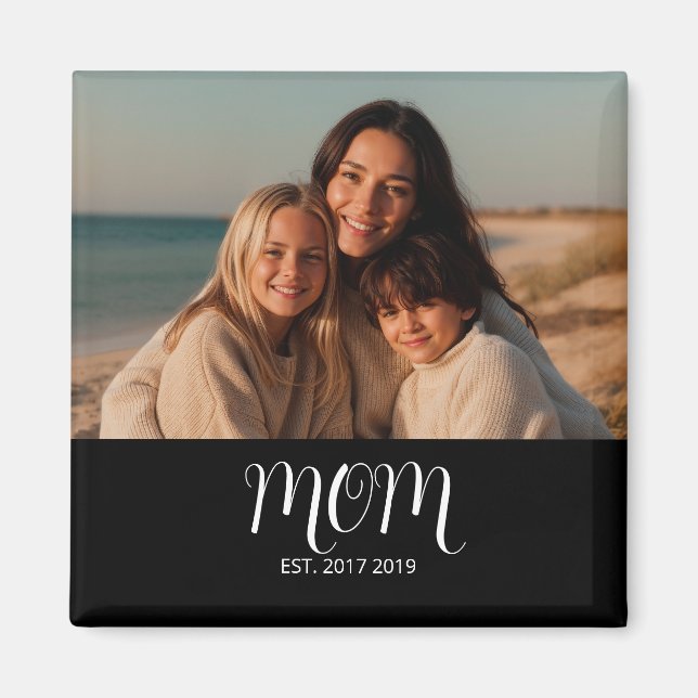 Imán Black Graceful Script Mom Established Photo Gift (Frente)