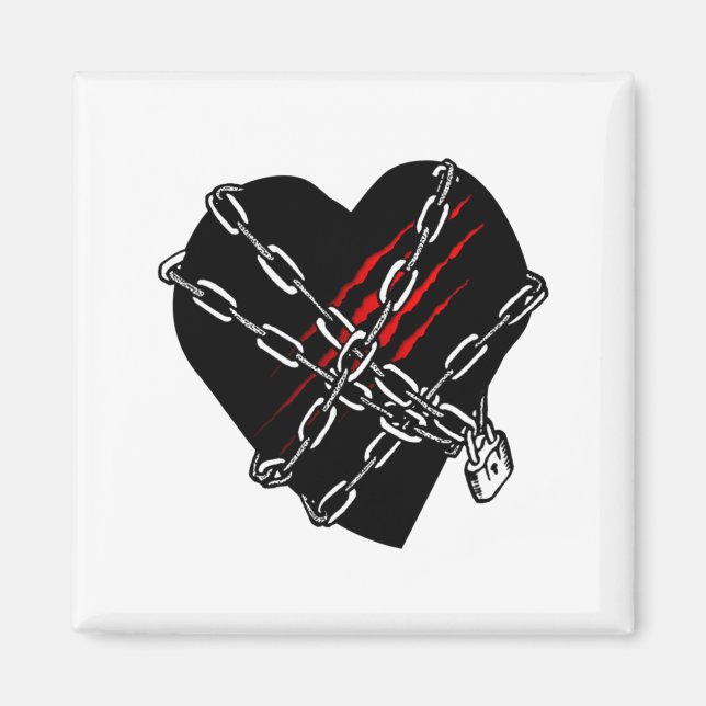 Imán Black Heart Red Chains Cool Gothic Valentines Day  (Frente)