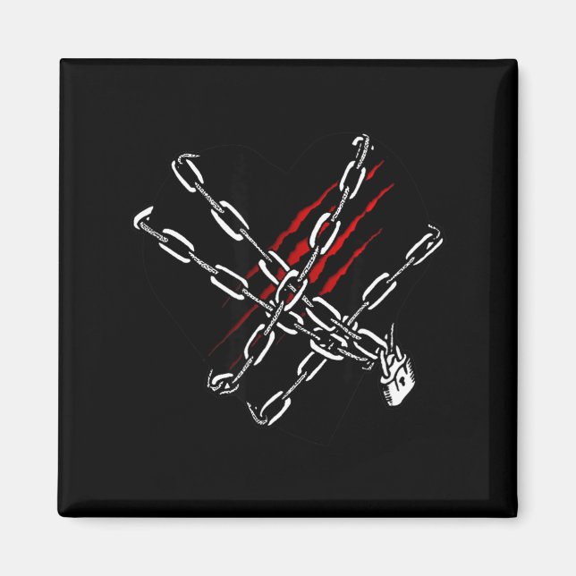 Imán Black Heart Red Chains Cool Gothic Valentine's Day (Frente)