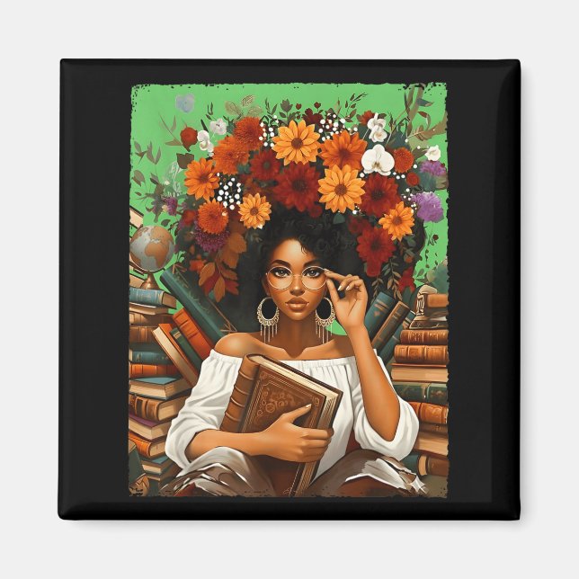 Imán Black History Month Black Afro Girl Women Book Lov (Frente)
