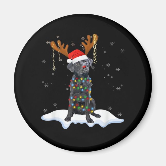 Imán Black Lab Labrador Árbol de Navidad Luz Pajama Per (Frente)