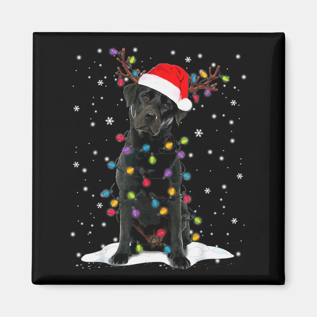 Imán Black Lab Labrador Christmas Tree Light Pajama Dog (Frente)