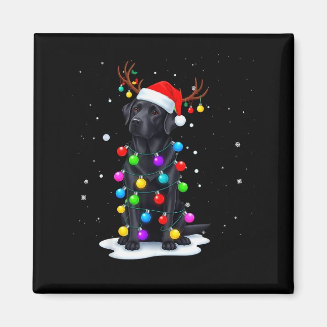 Imán Black Lab Labrador Dog Funny Christmas Lights Rein (Frente)