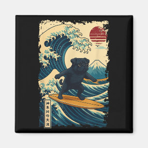 Imán Black Pug Japonés Kanagawa Wave Surfing Japan Mom
