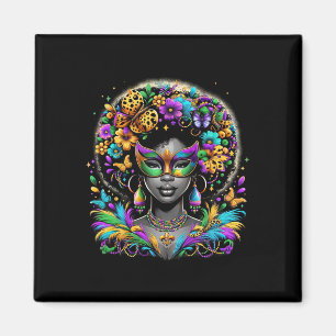 Imán Black Queen Afro African Beads Máscara Mardi Gras