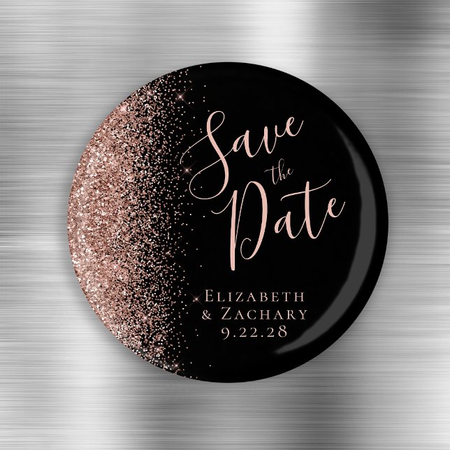 Imán Black Rose Gold Glitter Script Salva la Fecha (Subido por el creador)