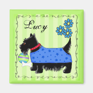 Imán Black Scottie Terrier Dog Name Personalized Green
