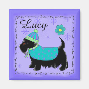 Imán Black Scottie Terrier Dog Name Personalized Purple