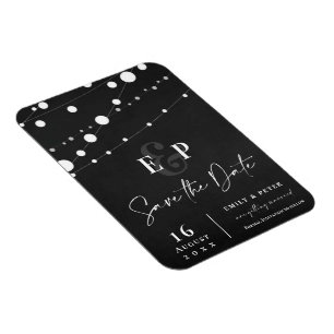 Imán Black String Lights Monograma Wedding Save The Dat