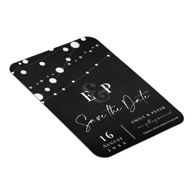 Imán Black String Lights Monograma Wedding Save The Dat (Lado Derecho)