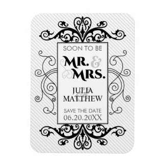 Imán Black Vintage Swirls Save the Date Boda