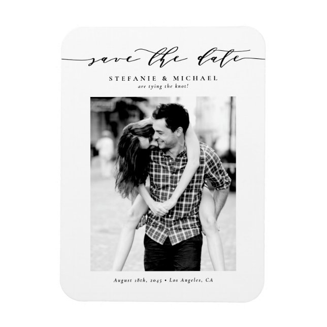 Imán Black Whimsical Script Photo Save the Date (Vertical)