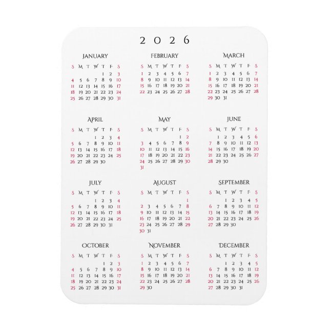 Imán Black White Full Year 2026 Calendar Fridge Kitchen (Vertical)