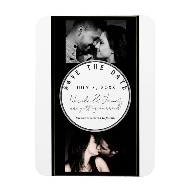 Imán Black White Gold Modern Minimal Save the Date (Vertical)