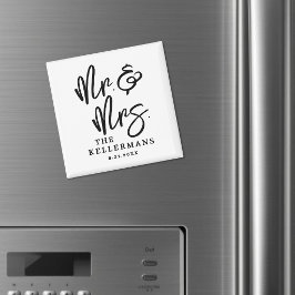 Imán Black White Script Wedding Favor