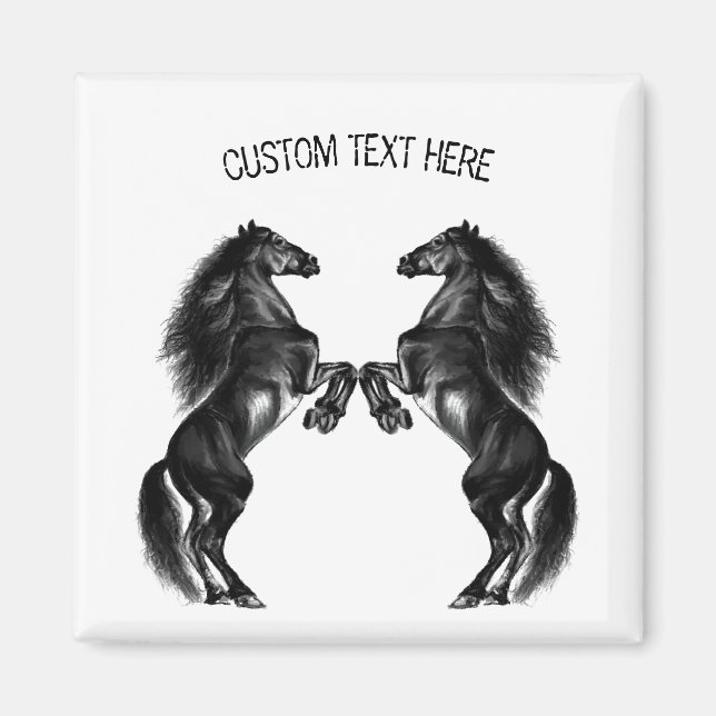 Imán Black Wilse Horse Magnet con texto Personalizado (Frente)