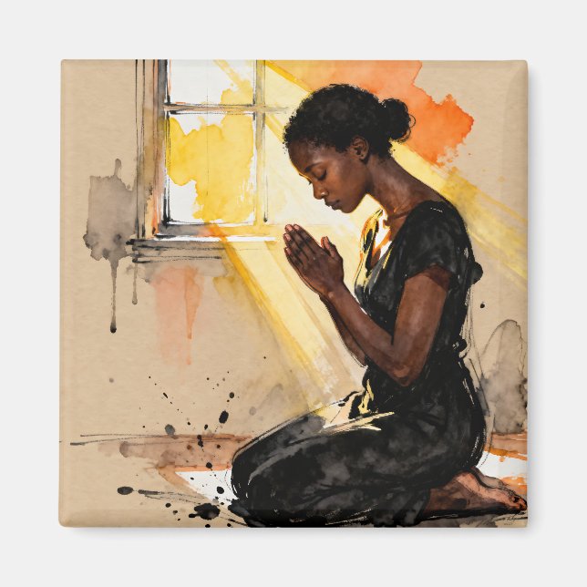 Imán Black Woman Praying | Impasto Abstract Art (Frente)