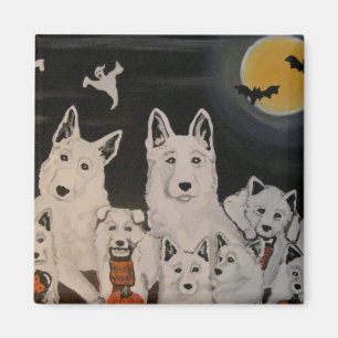 Imán blanco de la familia de Halloween del perro