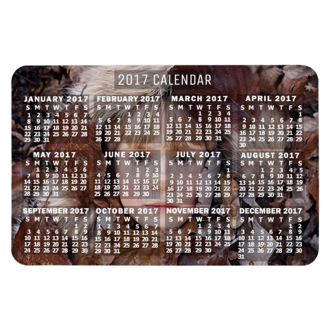 Imán Blanco del calendario mensual de 2017 | Añadir fot (Horizontal)