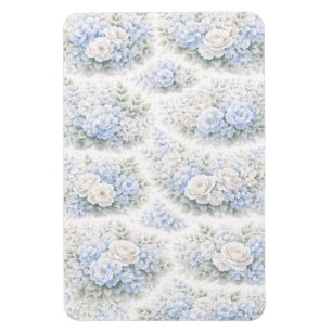 Imán Blanco Floral Acuarela Romántico Elegante Azul Sua