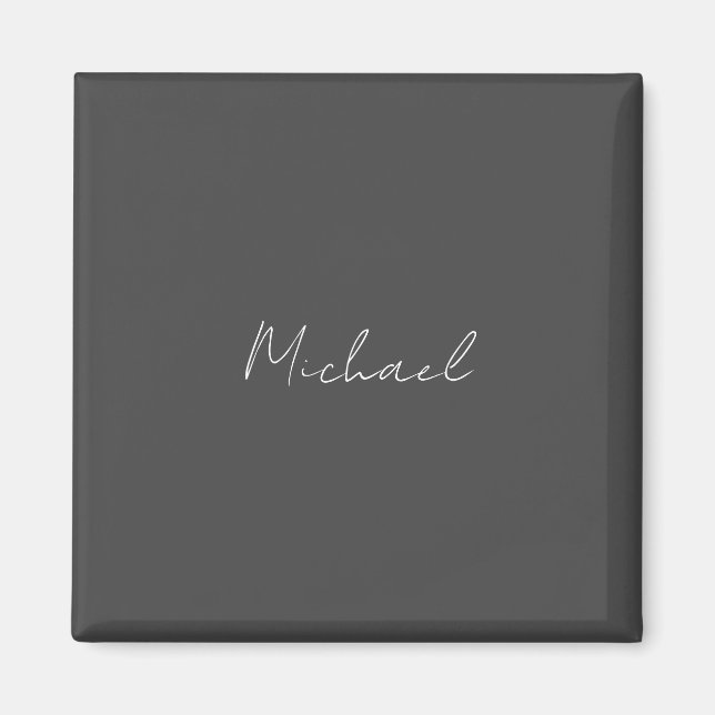 Imán Blanco gris manuscrito Minimalista su nombre (Frente)
