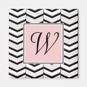 Imán Blanco negro y Rubor Chevron Magnet