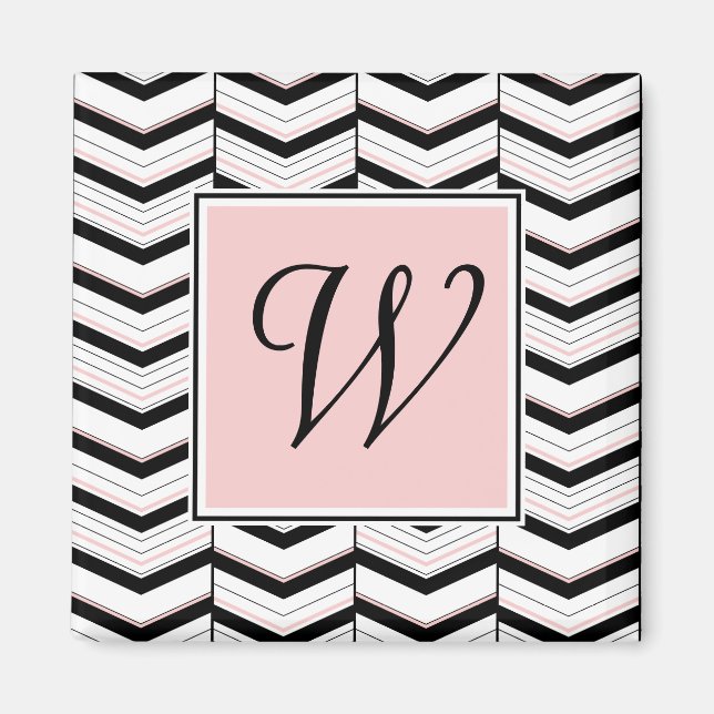 Imán Blanco negro y Rubor Chevron Magnet (Frente)