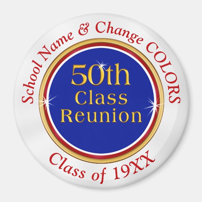Imán Blanco Rojo y Azul, recuerdos de Reunión de 50 cla (Frente)