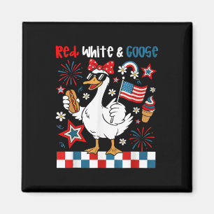 Imán Blanco Rojo Y Goose Gracioso 4 De Julio Patriótico
