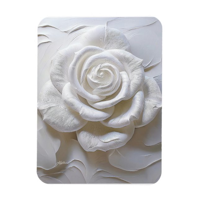 Imán Blanco Sobre Blanco - Rosa Esculpida (Vertical)