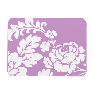 Imán Blanco Vintage Floral Silueta sobre Lavanda