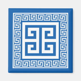 Imán Blanco Y Azul De La Llave Griega