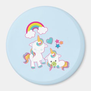 Imán Blanco y blanco lindo Unicornio mamá mágica y bebé
