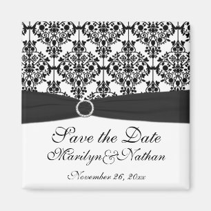 Imán blanco y negro del favor de la boda del