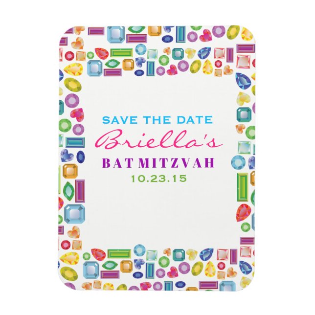 Imán BLING BLING Gemstone Bat Mitzvah Save the Date (Vertical)