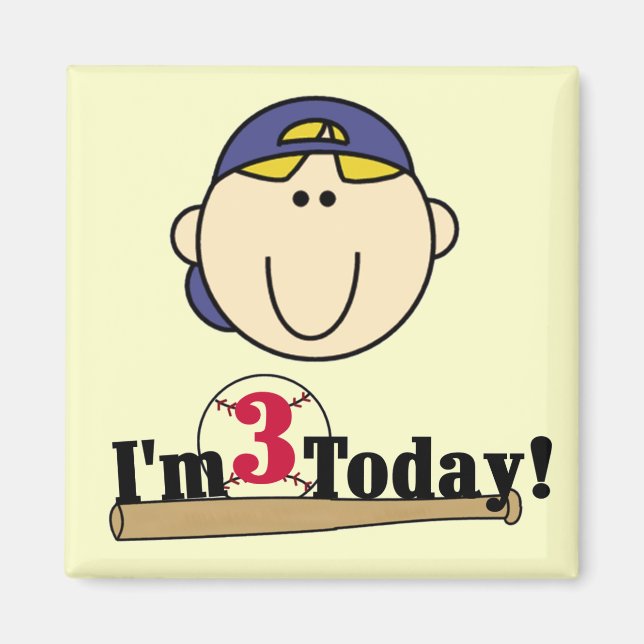 Imán Blond Boy Baseball 3er cumpleaños (Frente)