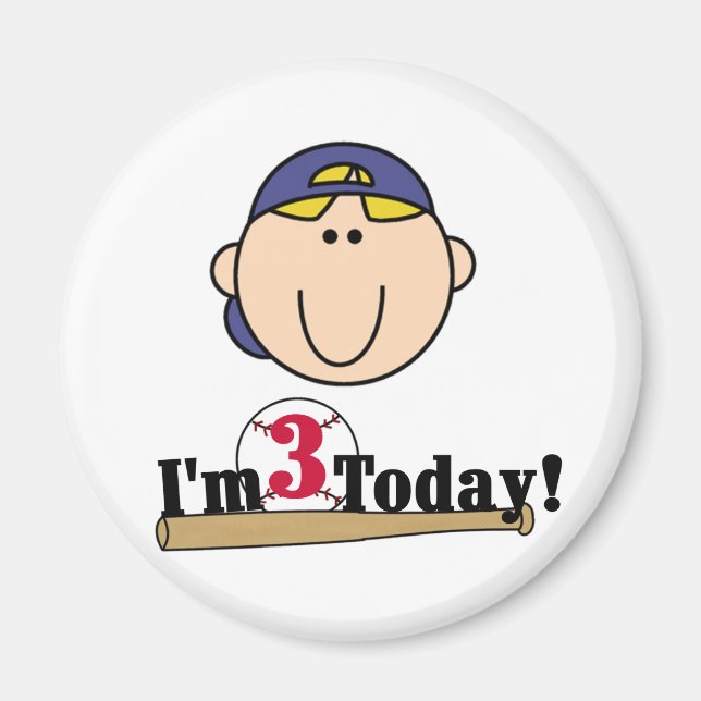 Imán Blond Boy Baseball 3er cumpleaños (Frente)