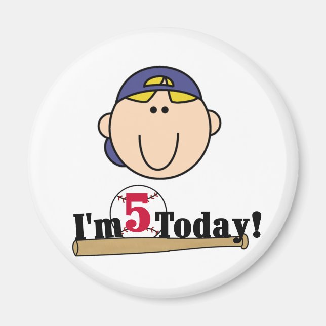 Imán Blond Boy Baseball 5º cumpleaños (Frente)