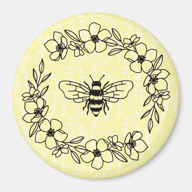 Imán Blossom Bee Wreath Floral amarilla (Frente)