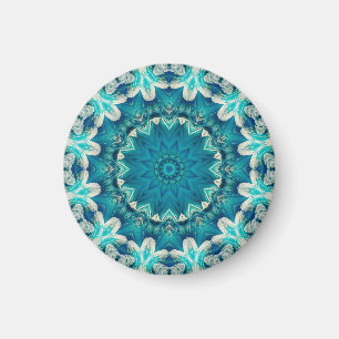 Imán Blue Aqua Mandala Rosette Retro Hippie