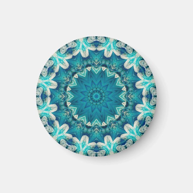 Imán Blue Aqua Mandala Rosette Retro Hippie (Frente)